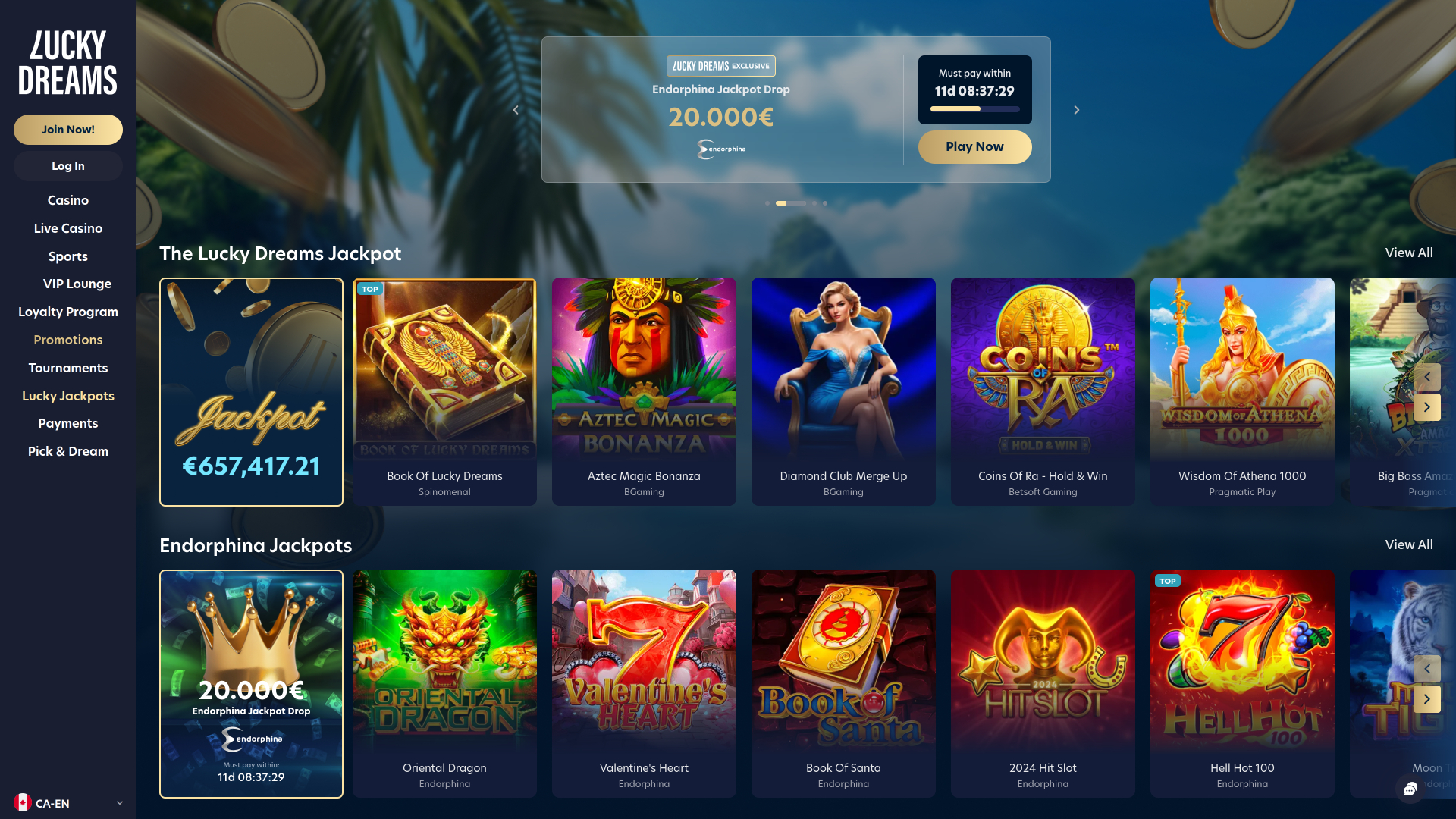 Jackpot du casino Lucky Dreams sur ordinateur