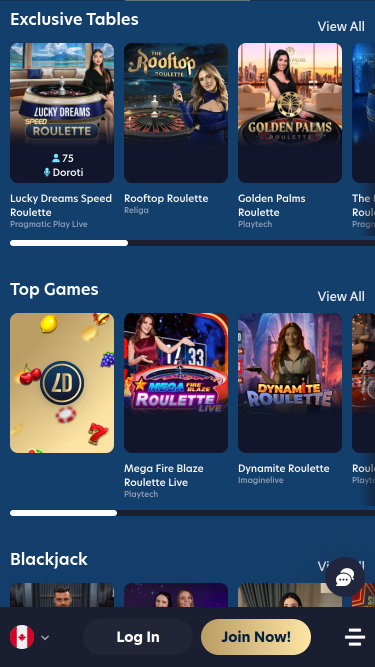 Casino mobile Lucky Dreams avec croupier en direct