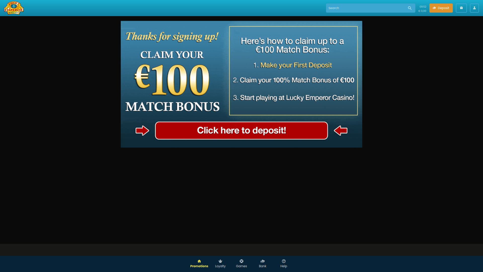 Promotions sur ordinateur du casino Lucky Emperor
