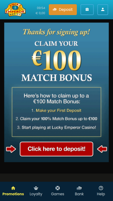 Promotions mobiles du casino Lucky Emperor