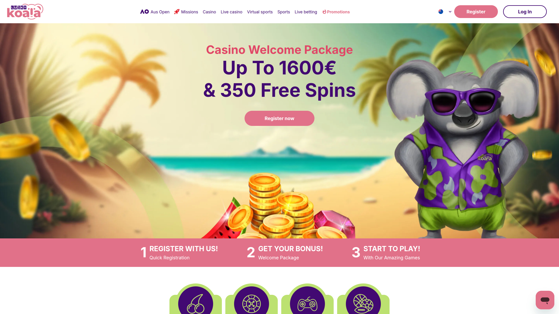 Page d'accueil Lucky Koala pour ordinateur