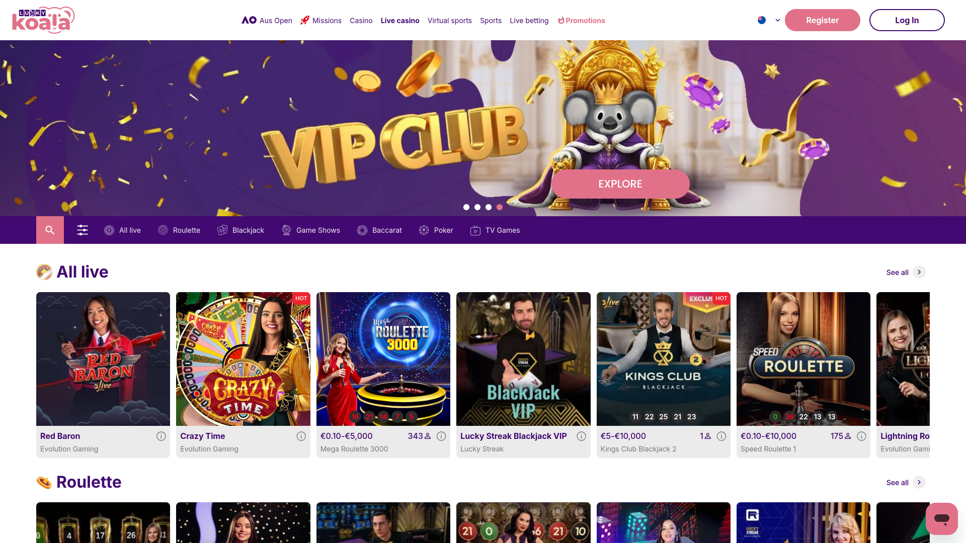 Croupier en direct Lucky Koala Desktop