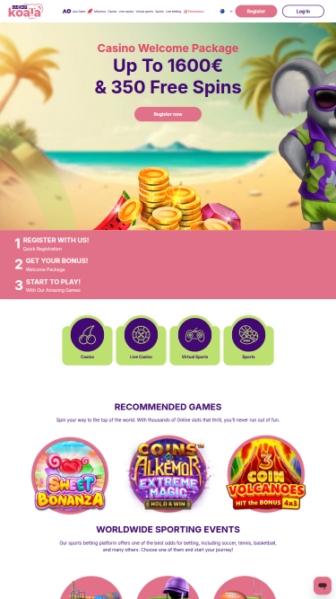 Page d'accueil mobile de Lucky Koala