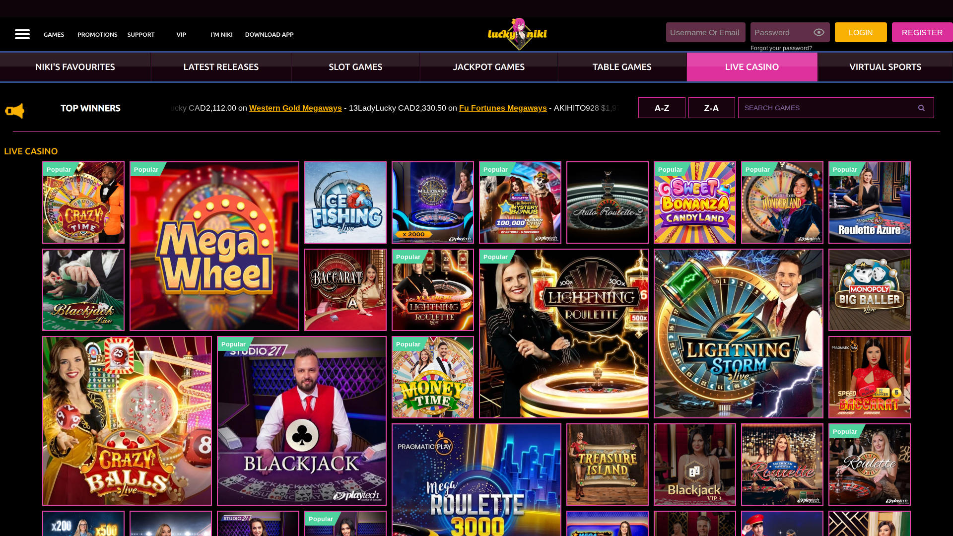 Casino Lucky Niki pour ordinateur avec croupier en direct