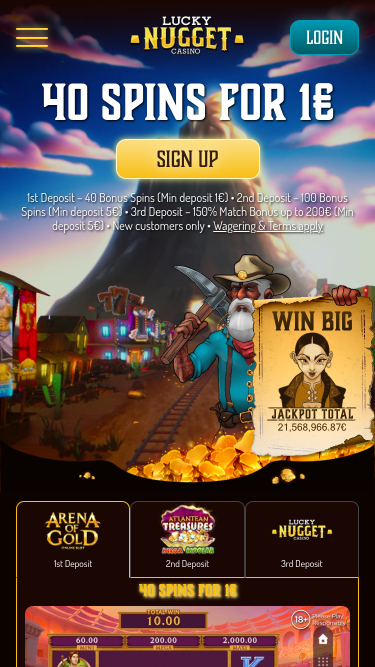 Página de inicio móvil del casino Lucky Nugget