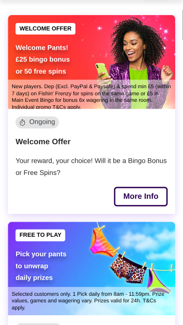 Promotions mobiles de Lucky Pants Bingo