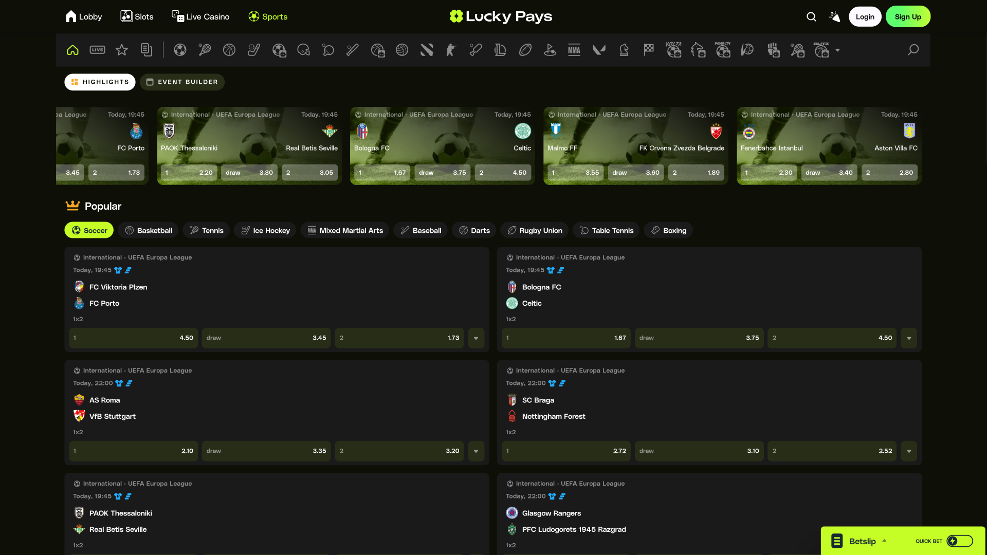 Lucky Pays Casino Desktop-Sportwetten