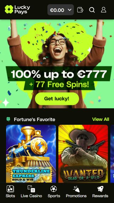 Homepage mobile di Lucky Pays Casino