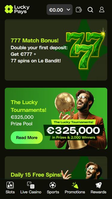 Promozioni per dispositivi mobili di Lucky Pays Casino