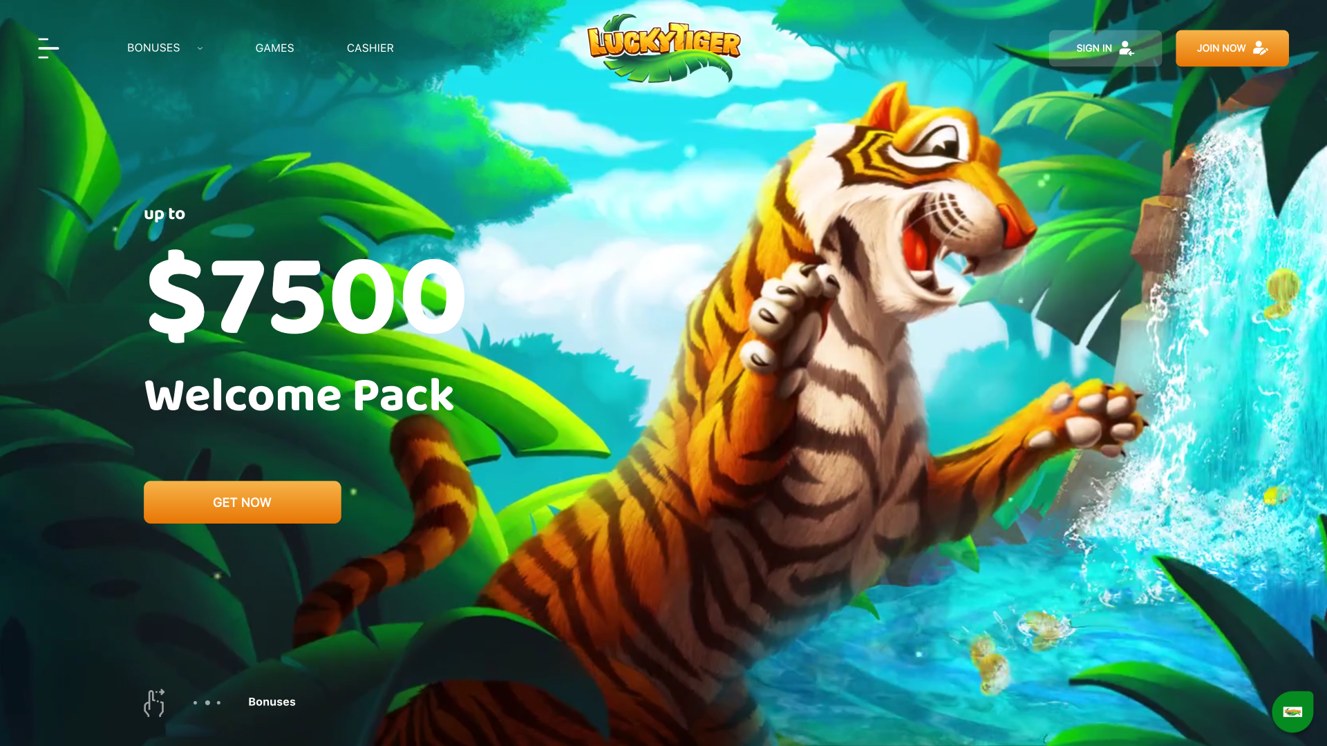 Page d'accueil du casino Lucky Tiger version ordinateur