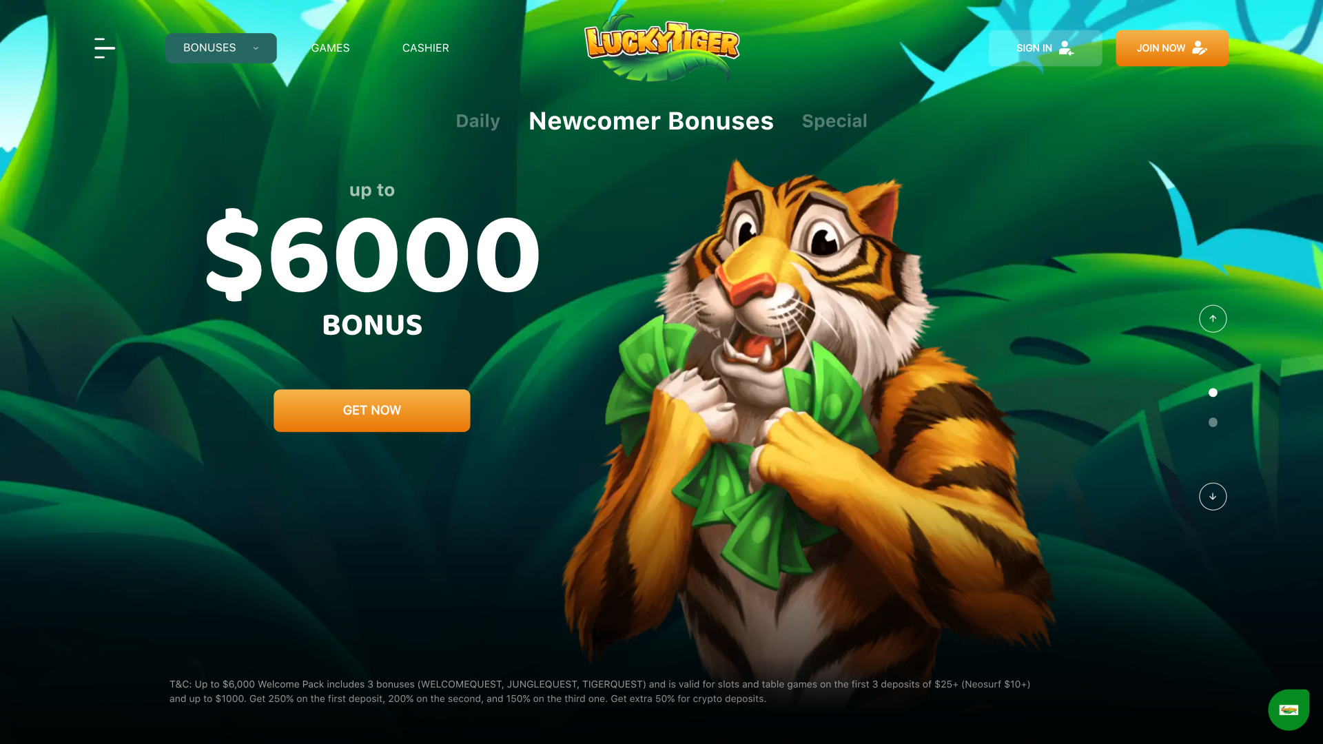 Promotions sur ordinateur du casino Lucky Tiger