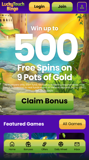 Page d'accueil mobile de Lucky Touch Bingo