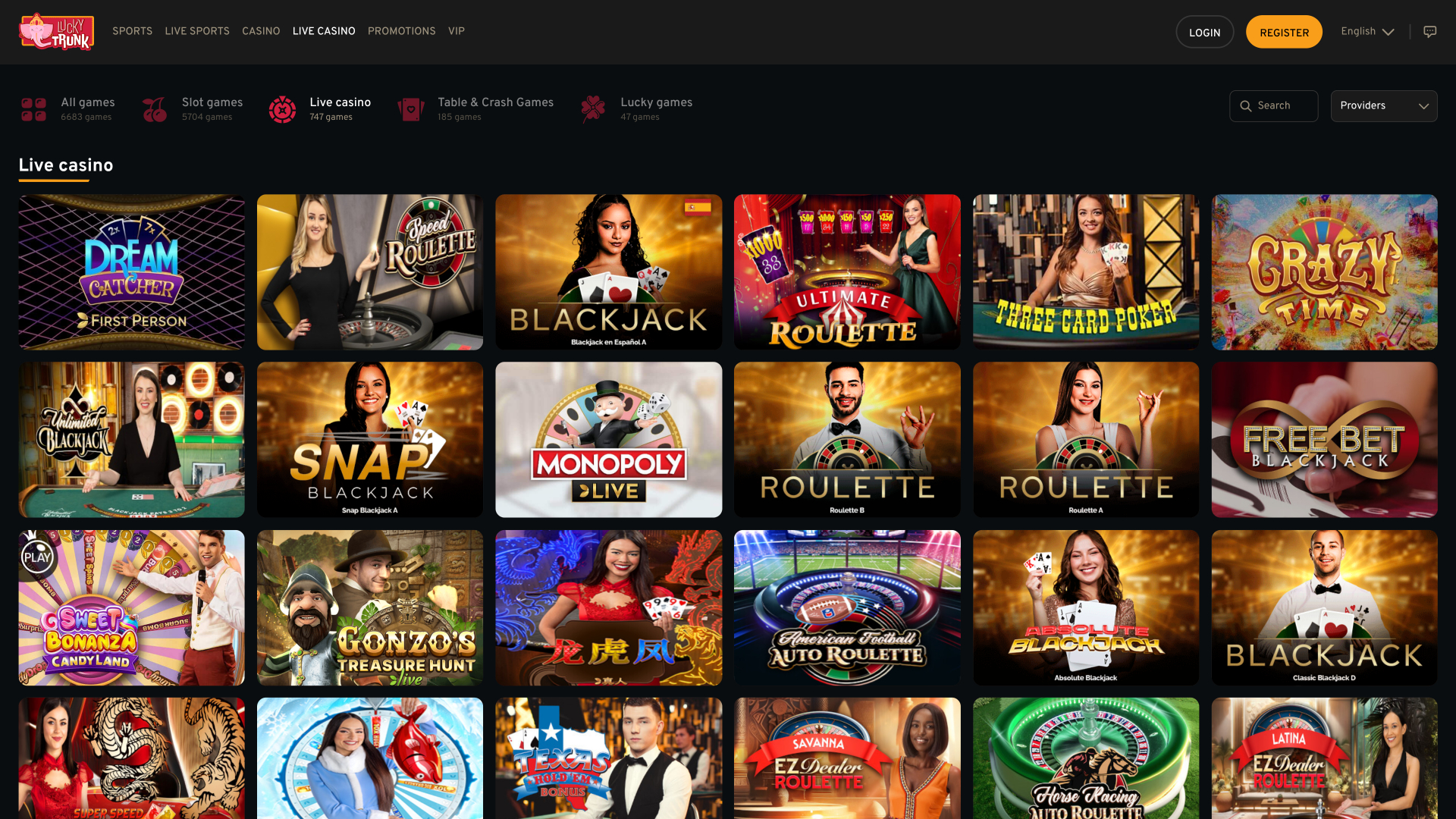 Lucky Trunk Casino Desktop Live Dealer