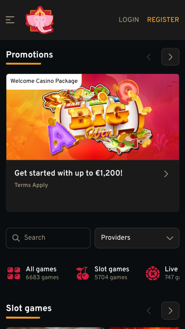 Lucky Trunk Casino Mobile Homepage