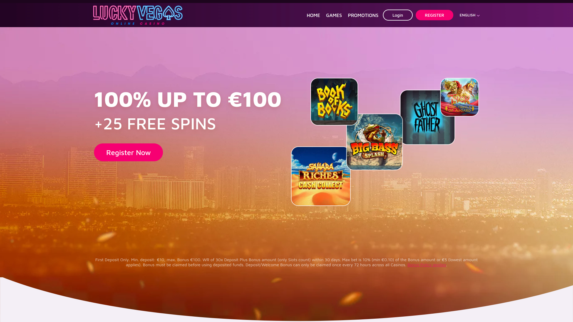 Page d'accueil du casino Lucky Vegas pour ordinateur