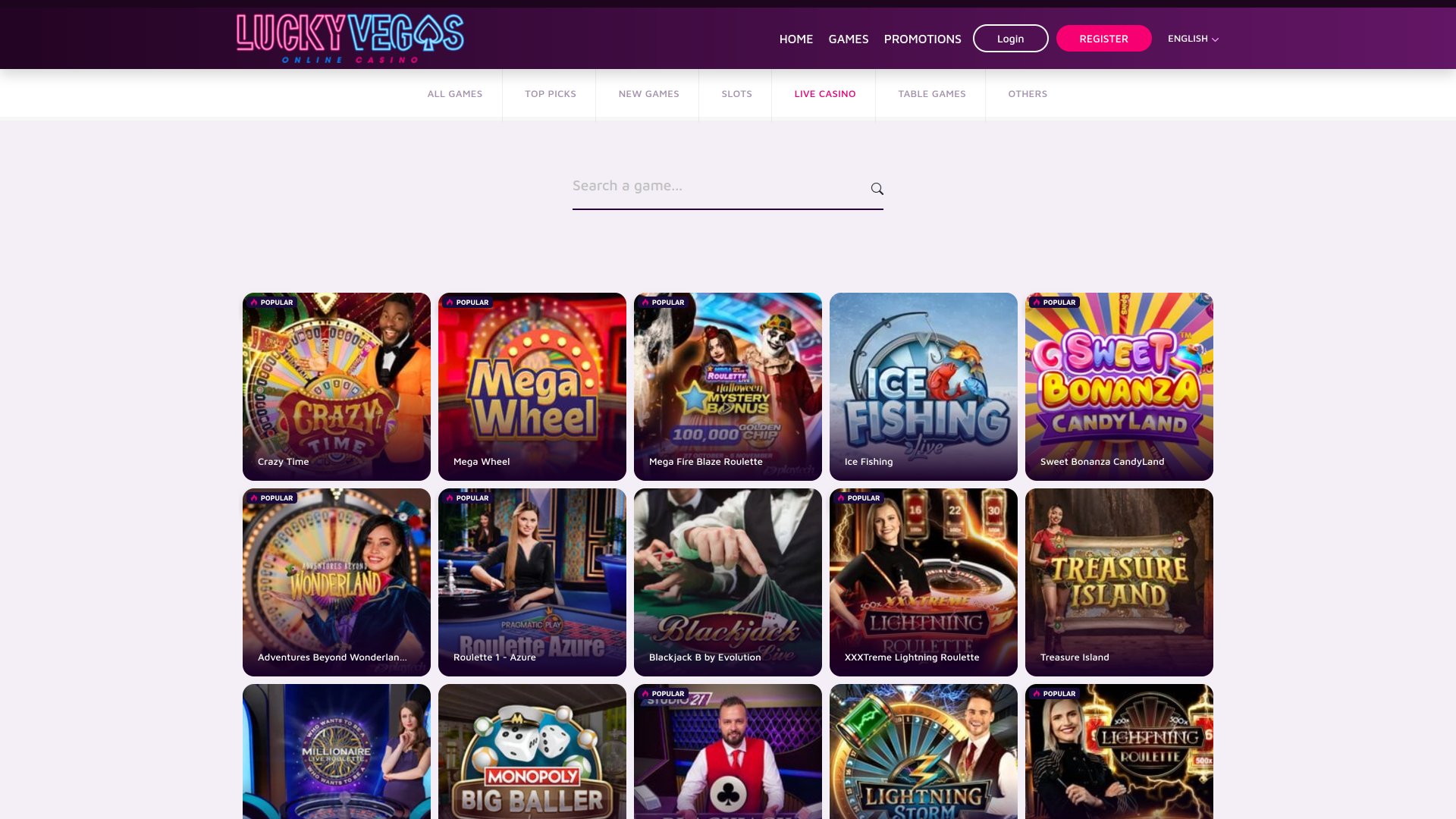 Casino Lucky Vegas sur ordinateur avec croupier en direct