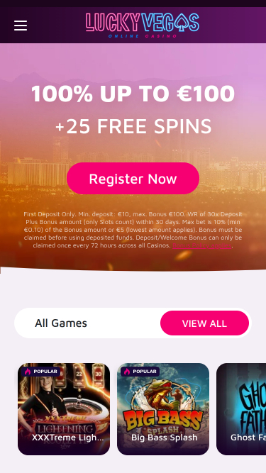 Page d'accueil mobile du casino Lucky Vegas