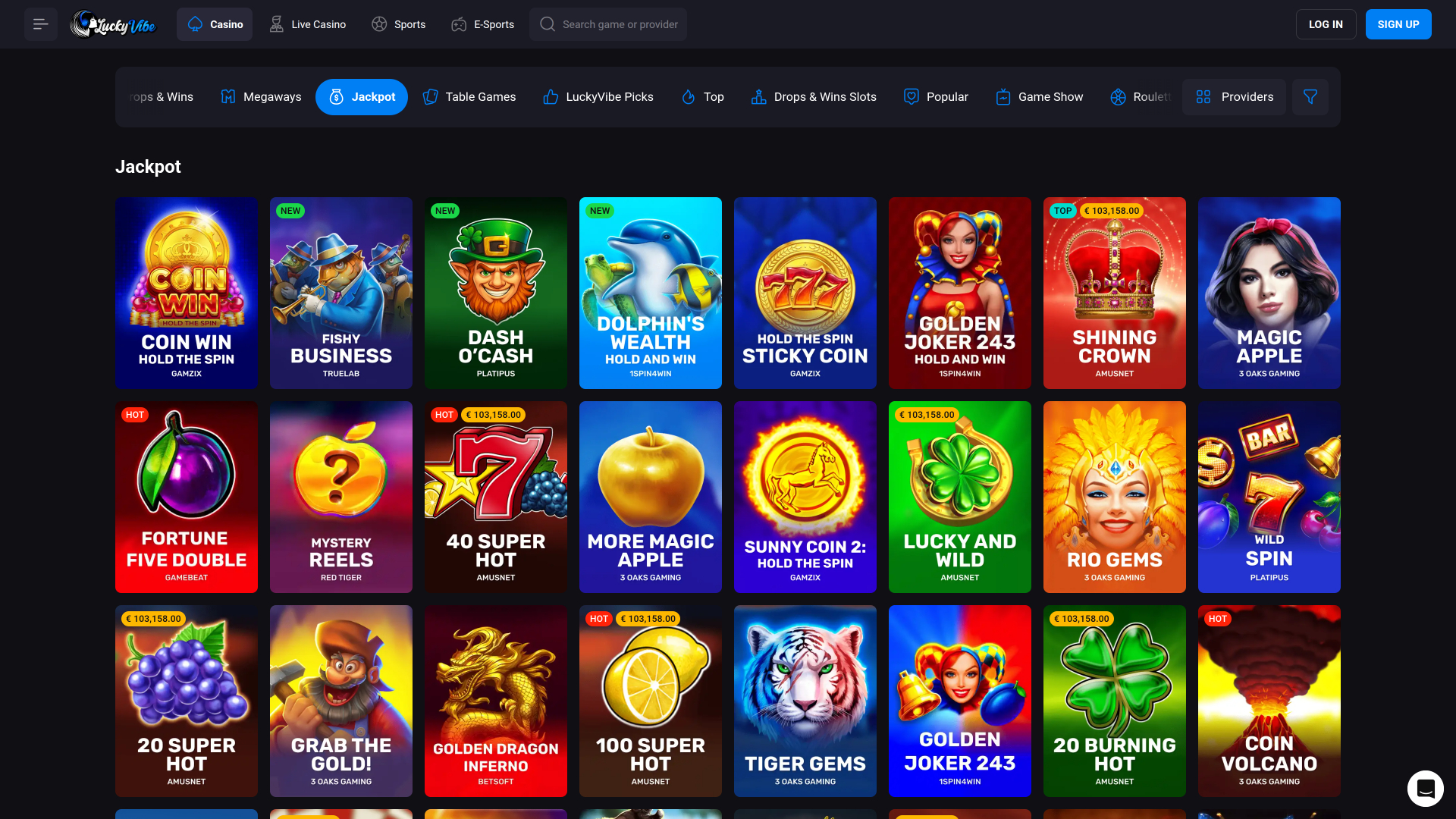 Jackpot du casino Lucky Vibe sur ordinateur