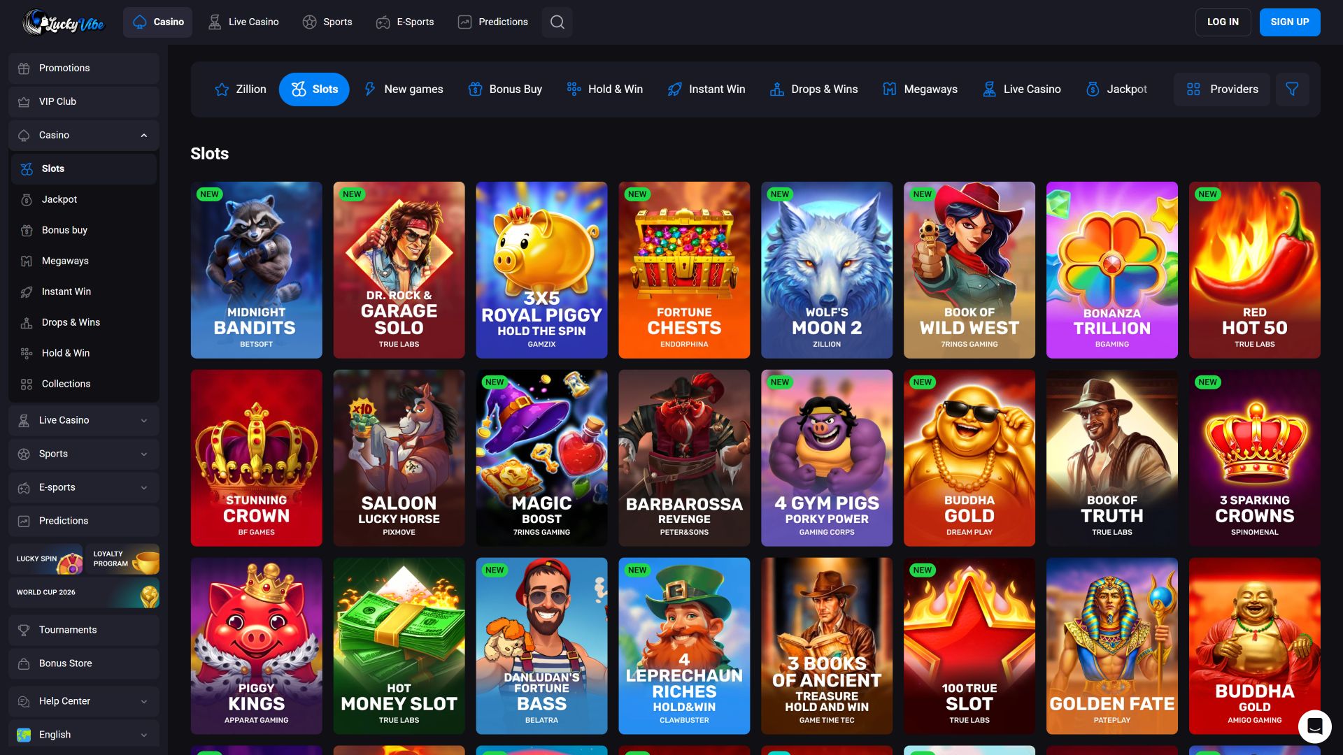 Игры для настольных компьютеров в казино Lucky Vibe