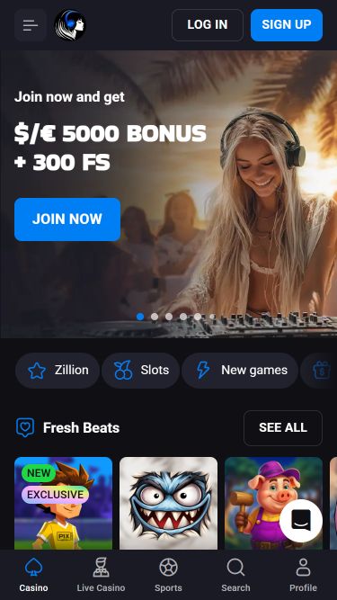 Главная страница мобильного приложения казино Lucky Vibe