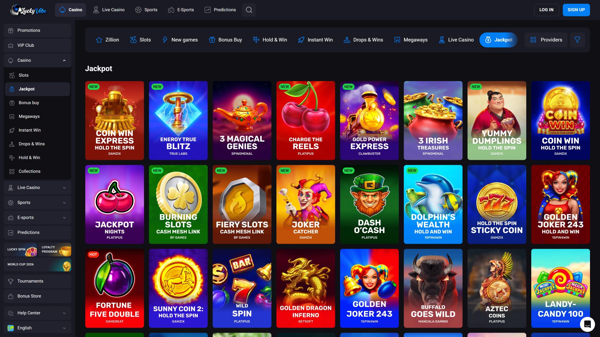 Джекпот казино Lucky Vibe для настольных компьютеров