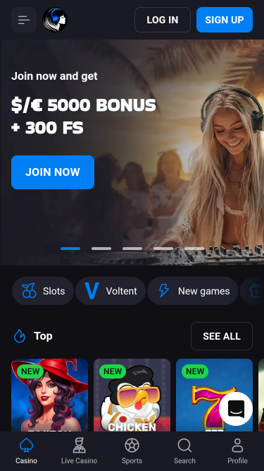 Page d'accueil mobile du casino Lucky Vibe