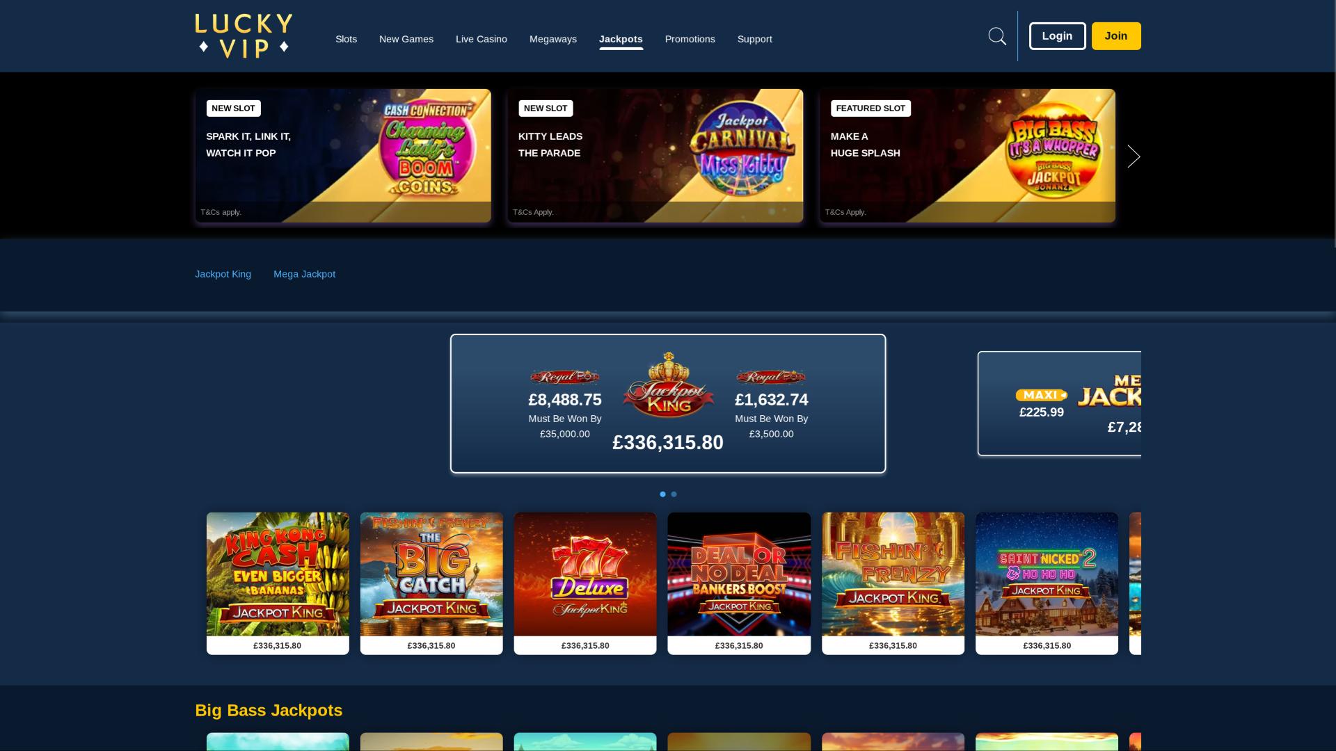Страница джекпота казино Lucky VIP