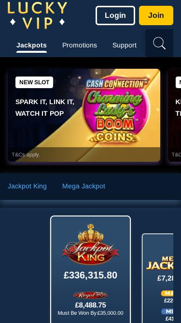 Мобильная страница джекпота казино Lucky VIP