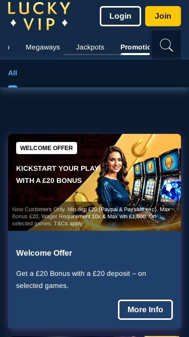 Мобильная страница акций казино Lucky VIP