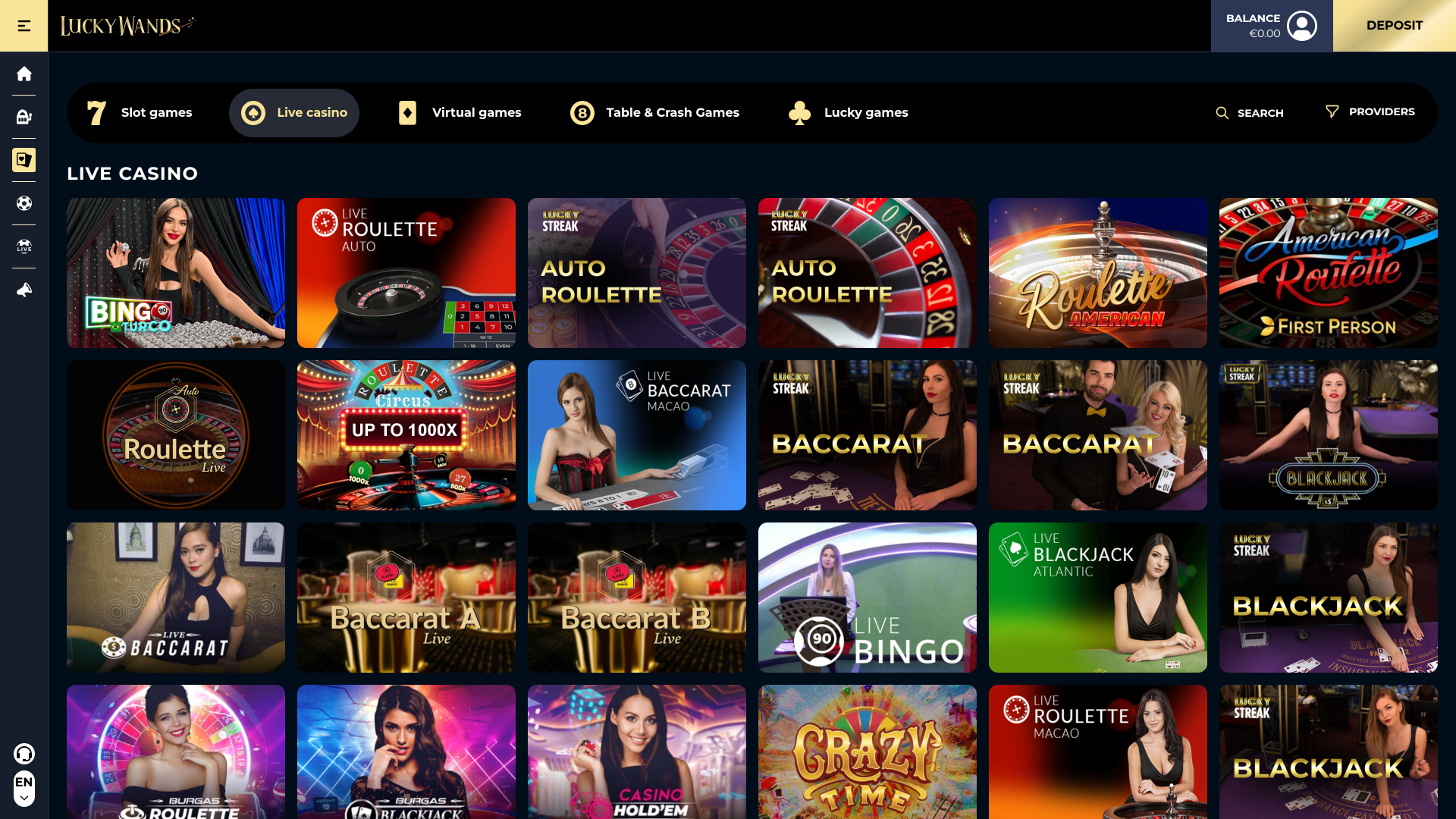 Lucky Wands Casino Desktop Live Dealer
