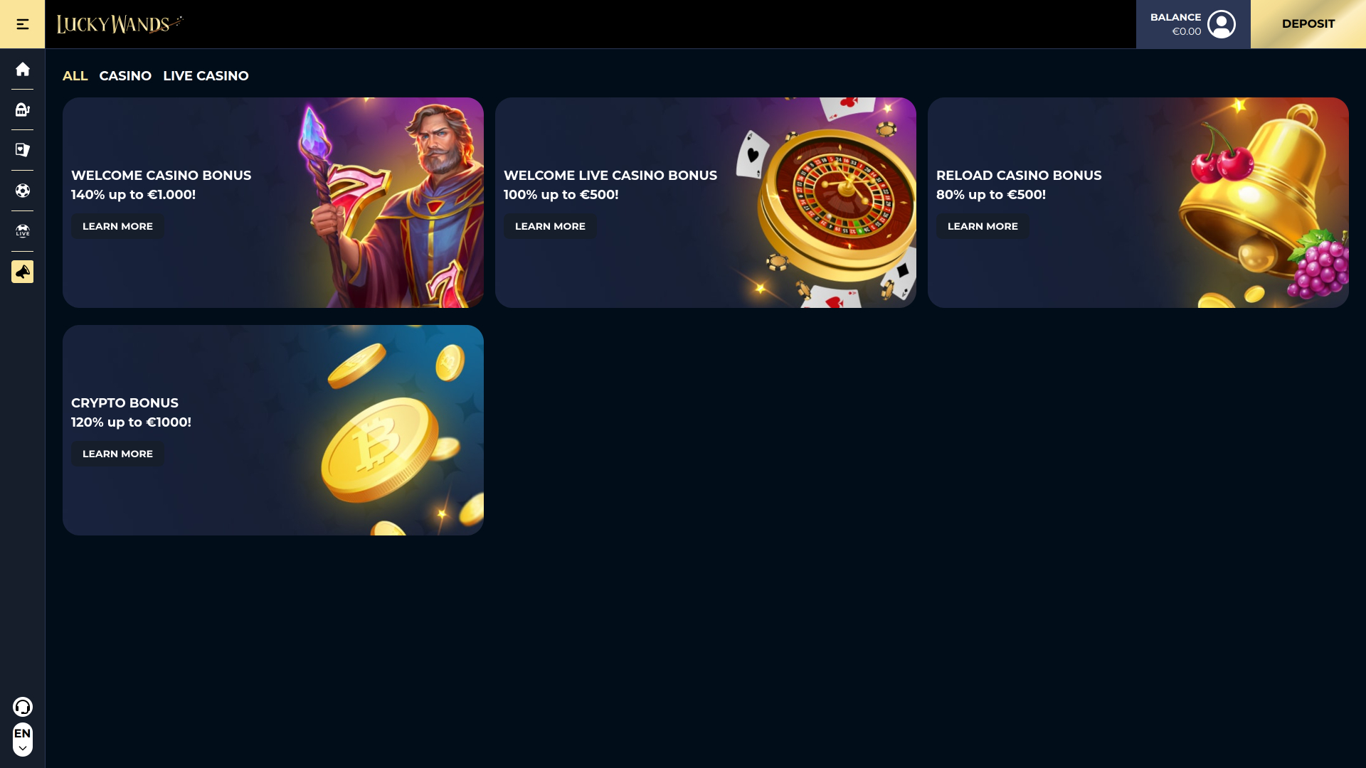 Lucky Wands Casino Desktop Promotions