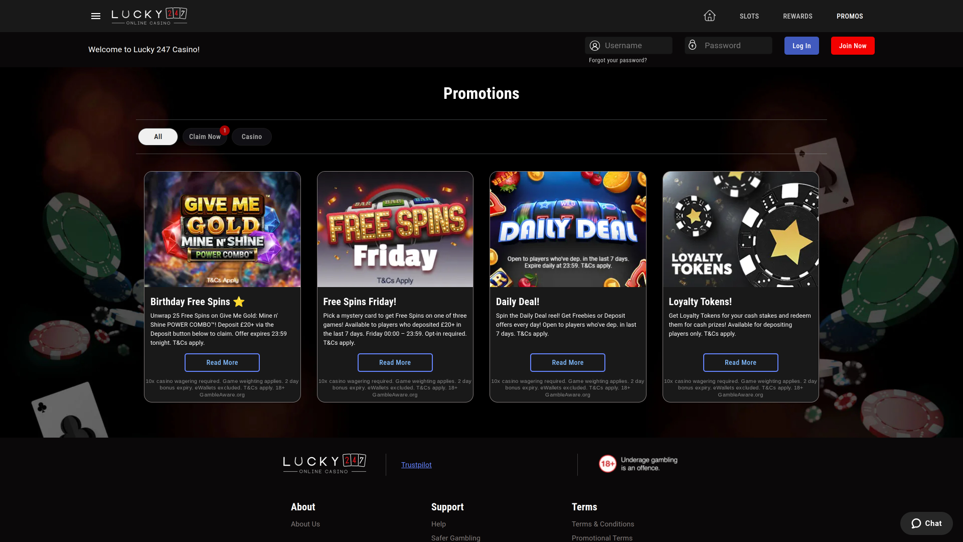 Promozioni desktop del casinò Lucky247