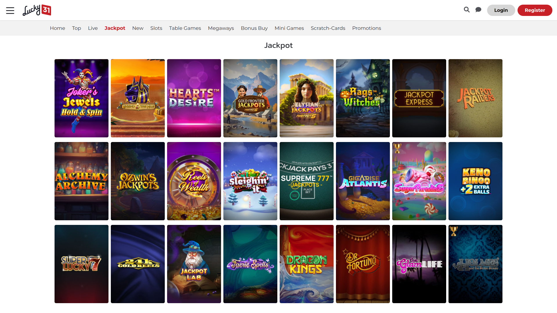 Jackpot de escritorio del casino Lucky31