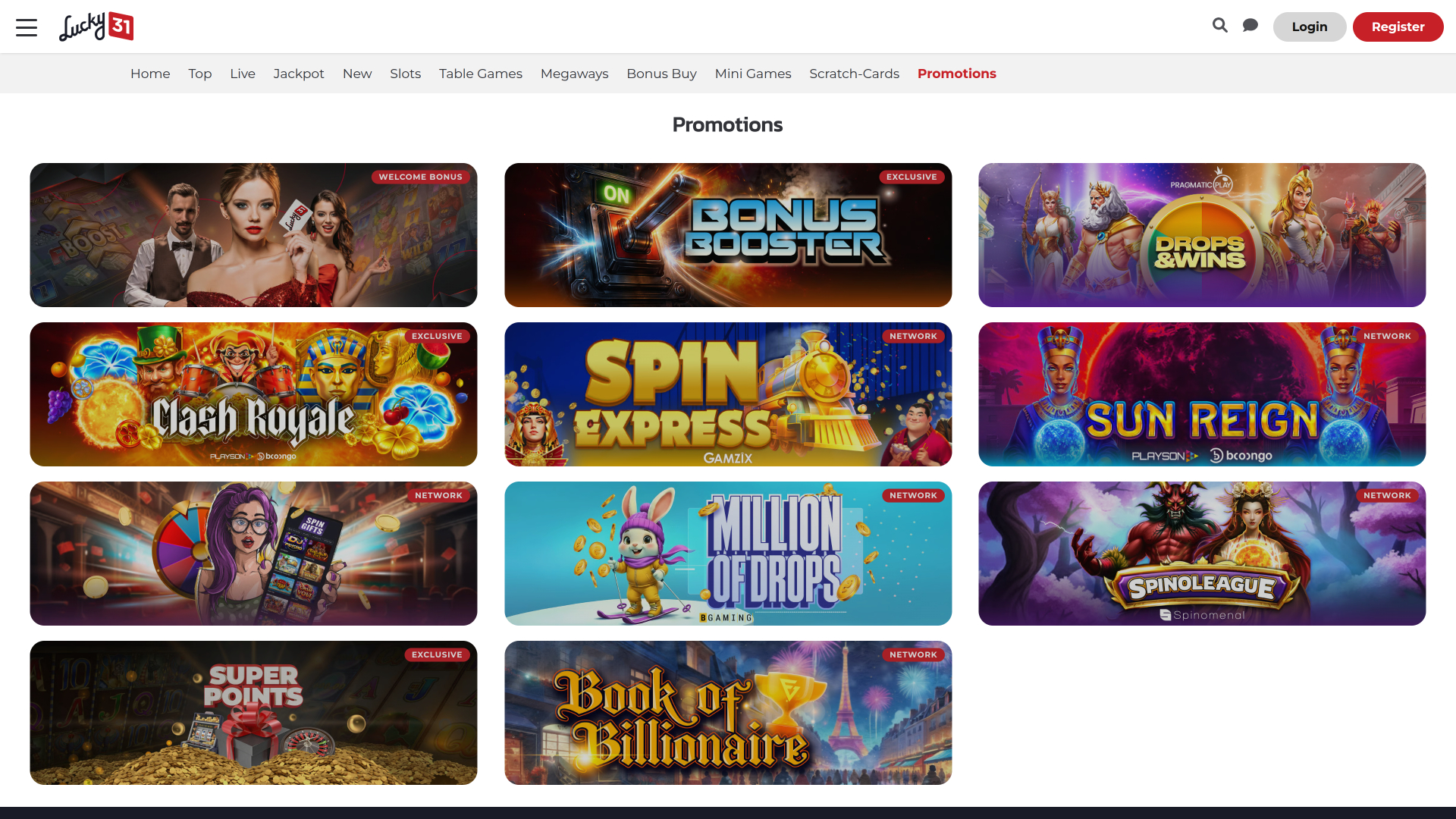 Promociones de escritorio del casino Lucky31