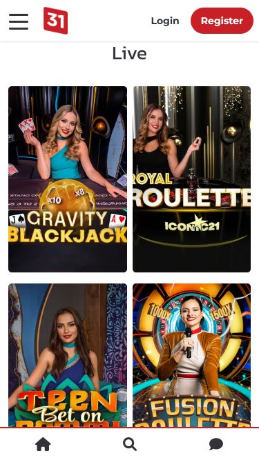 Casino móvil Lucky31 con crupier en vivo