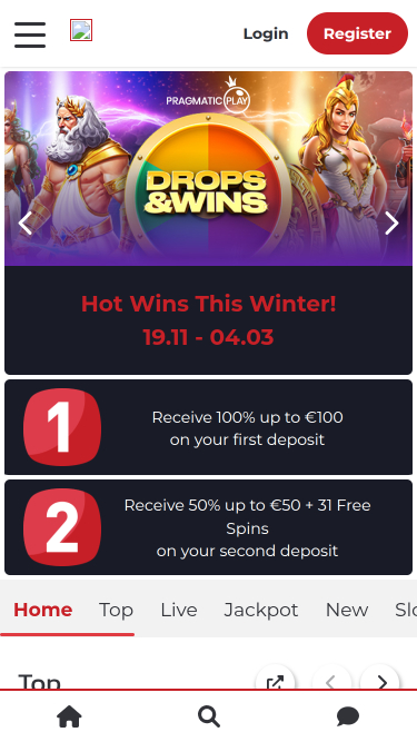 Página de inicio móvil del casino Lucky31