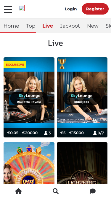 Casino móvil Lucky31 con crupier en vivo