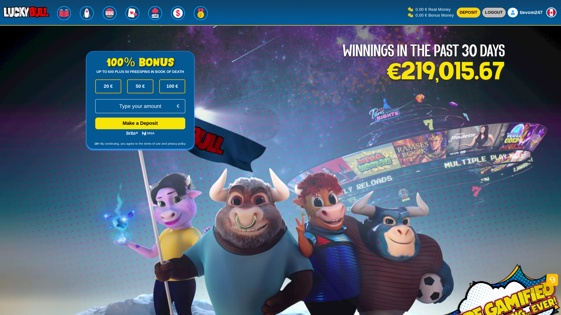 Page d'accueil du casino Luckybull pour ordinateur