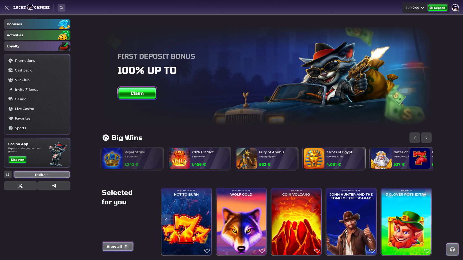 Lucky Capone Casino Desktop-Startseite