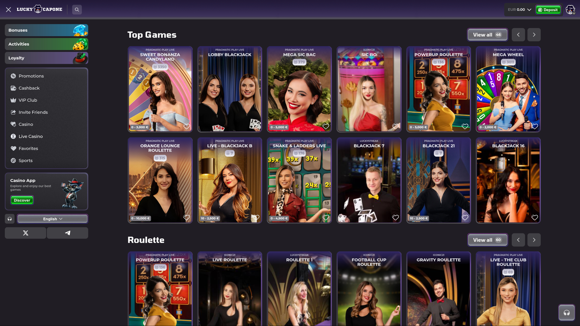 Lucky Capone Casino Desktop Live Dealer