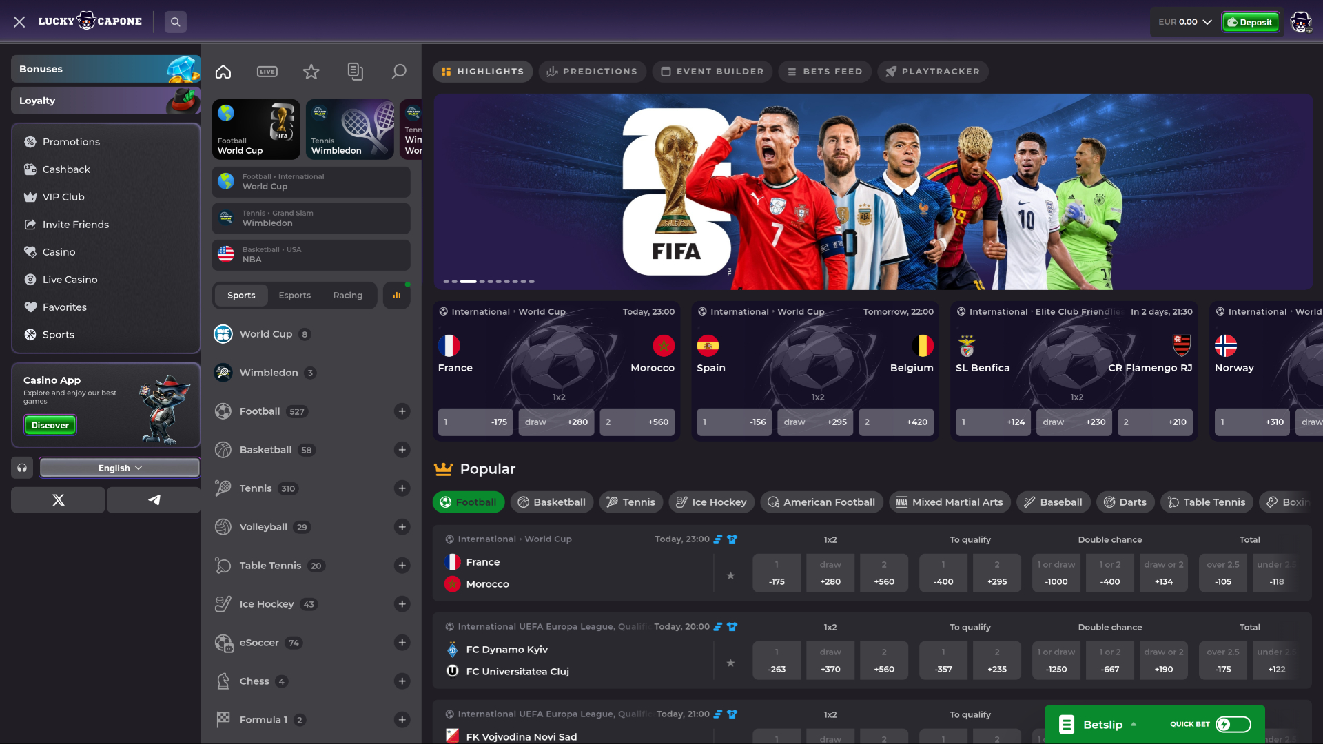 Lucky Capone Casino Desktop-Sport