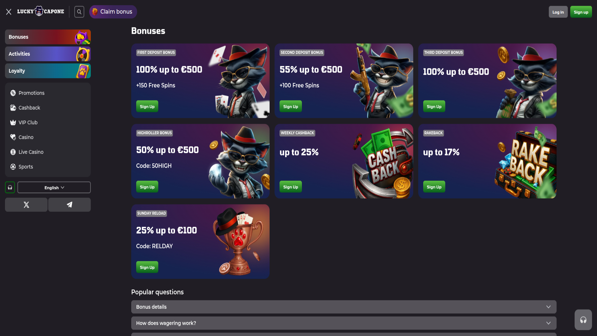 Promotions screenshot of Lucky Capone Casino for Desktop