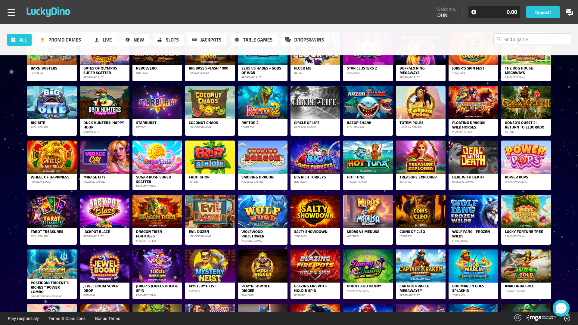 Jeux de casino Luckydino sur ordinateur