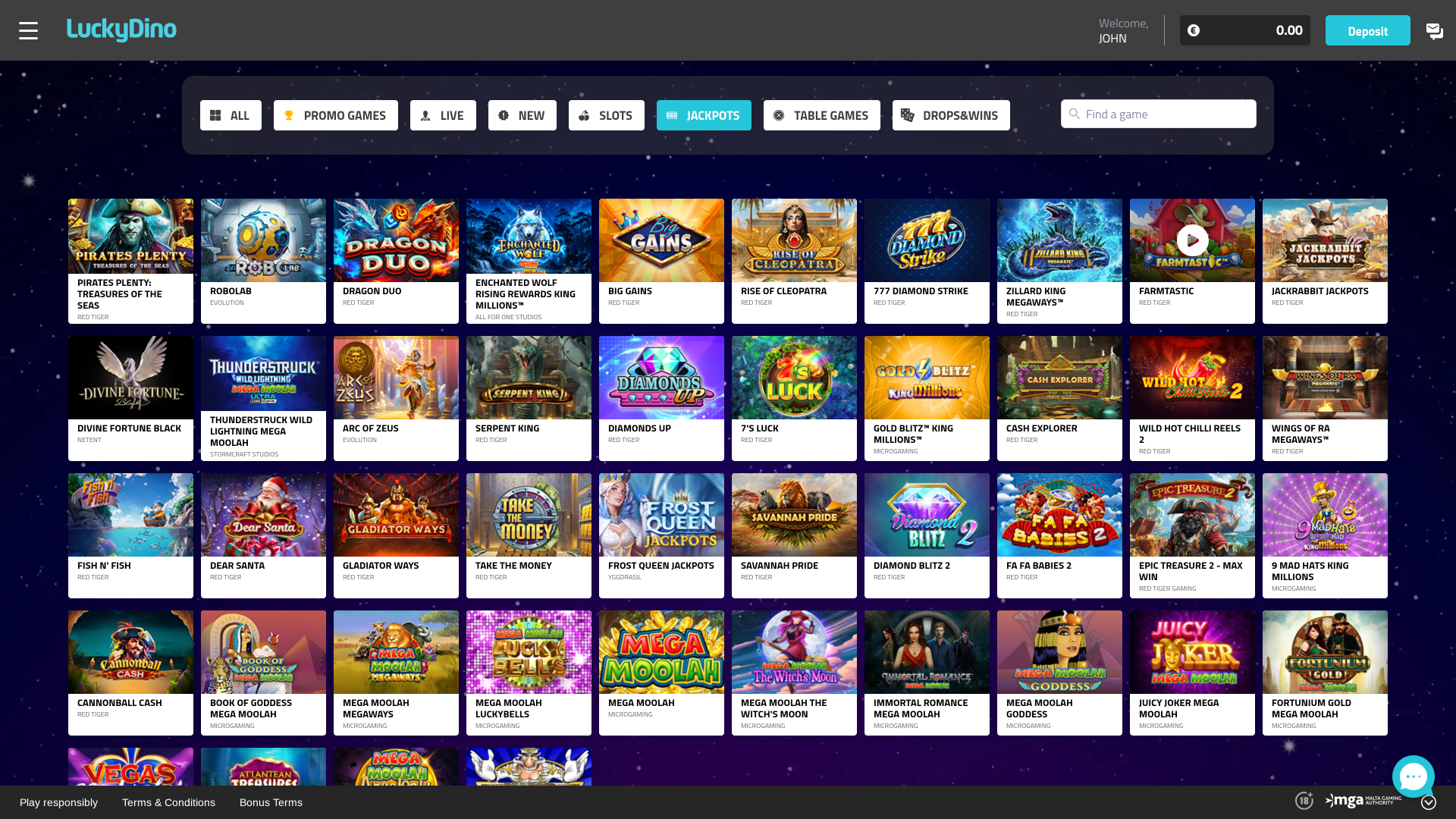 Jackpot du casino Luckydino sur ordinateur