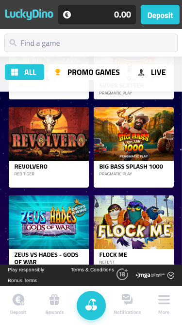 Jeux mobiles de casino Luckydino