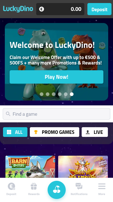 Page d'accueil mobile du casino Luckydino