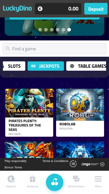 Jackpot mobile du casino Luckydino