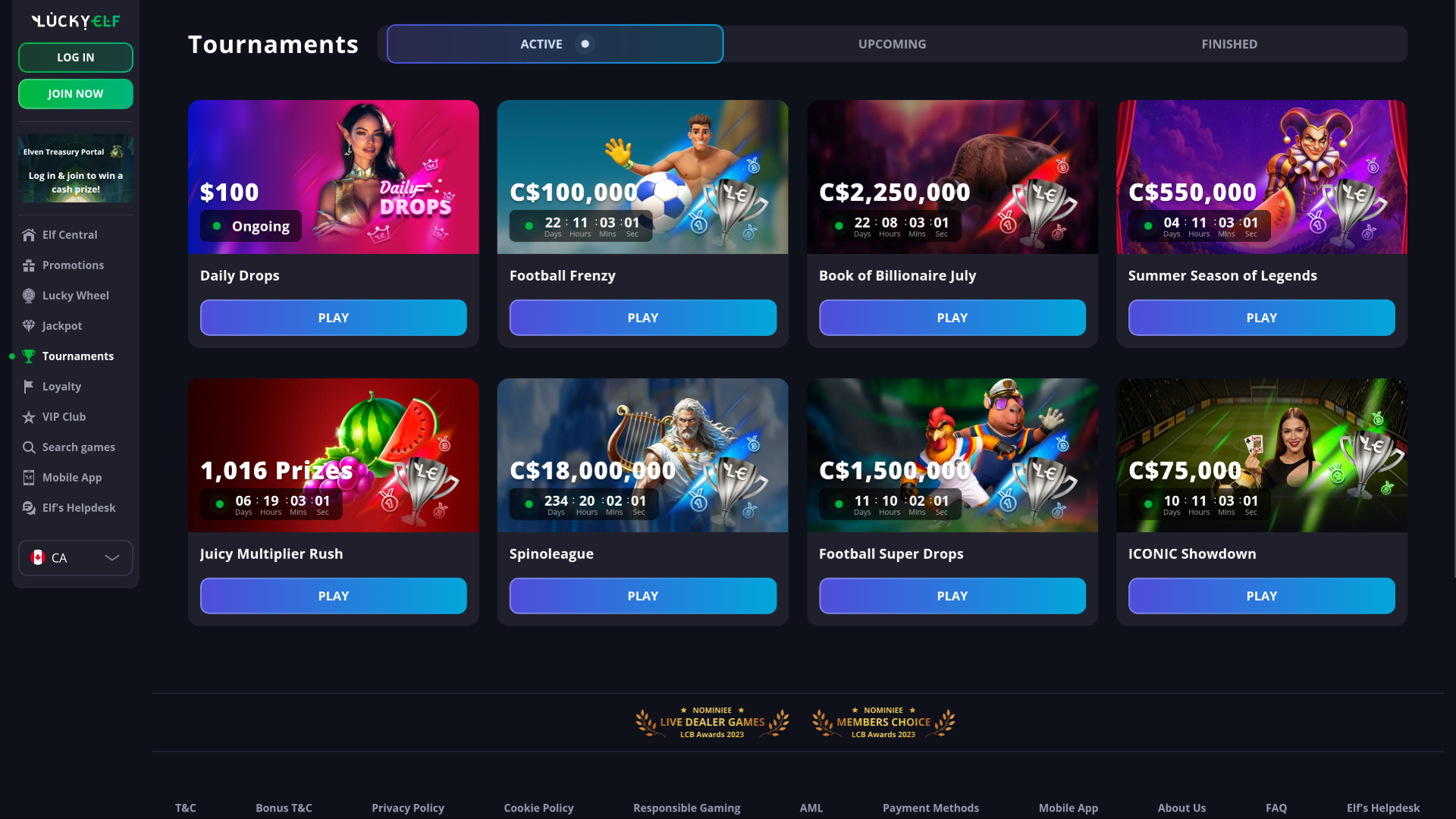 Tournois de casino Luckyelf sur ordinateur