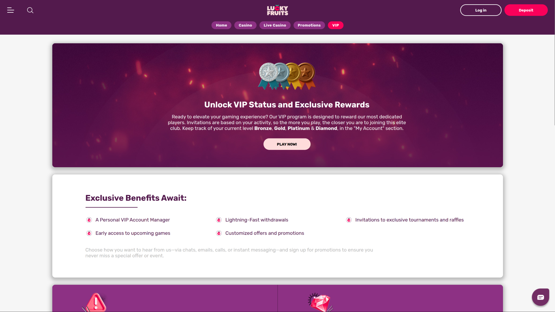VIP-статус для настольного компьютера в казино LuckyFruits