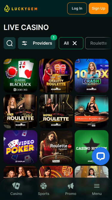 Casino mobile Luckygem avec croupier en direct